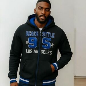 Fast Track zip Beach Style LA warm fleece black full zip up hoodie. Sz XXL